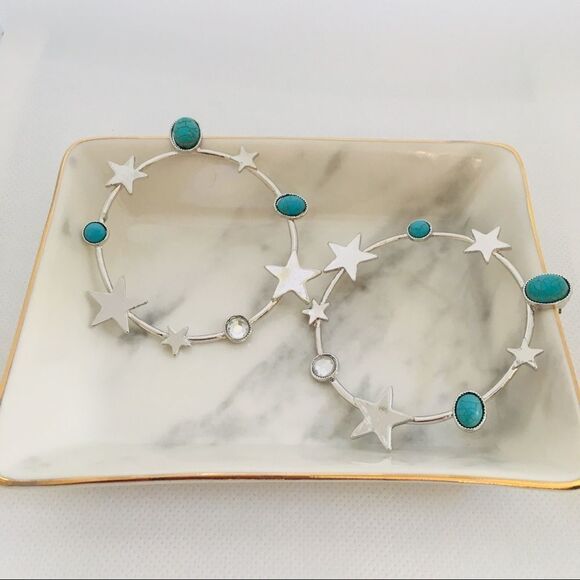 Celestial Star Turquoise Crystal Silver Tone Constellation Hoop Earrings NWT - Picture 3 of 6